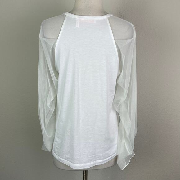 See by Chloe White Sheer Sleeve Mixed Media Knit Top Small - Picture 5 of 7